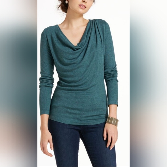 Bunulu Tops - NWT ~ Bunulu Women's Elegant Teal Cowl Neck Long Sleeve Blouse ~ Size XL